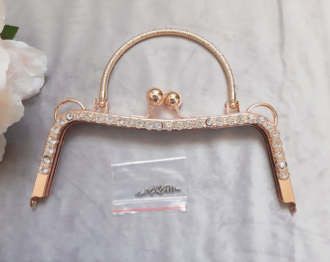 Golden Kiss Lock Purse Frame 8'' with Handle, Screws, and Pattern