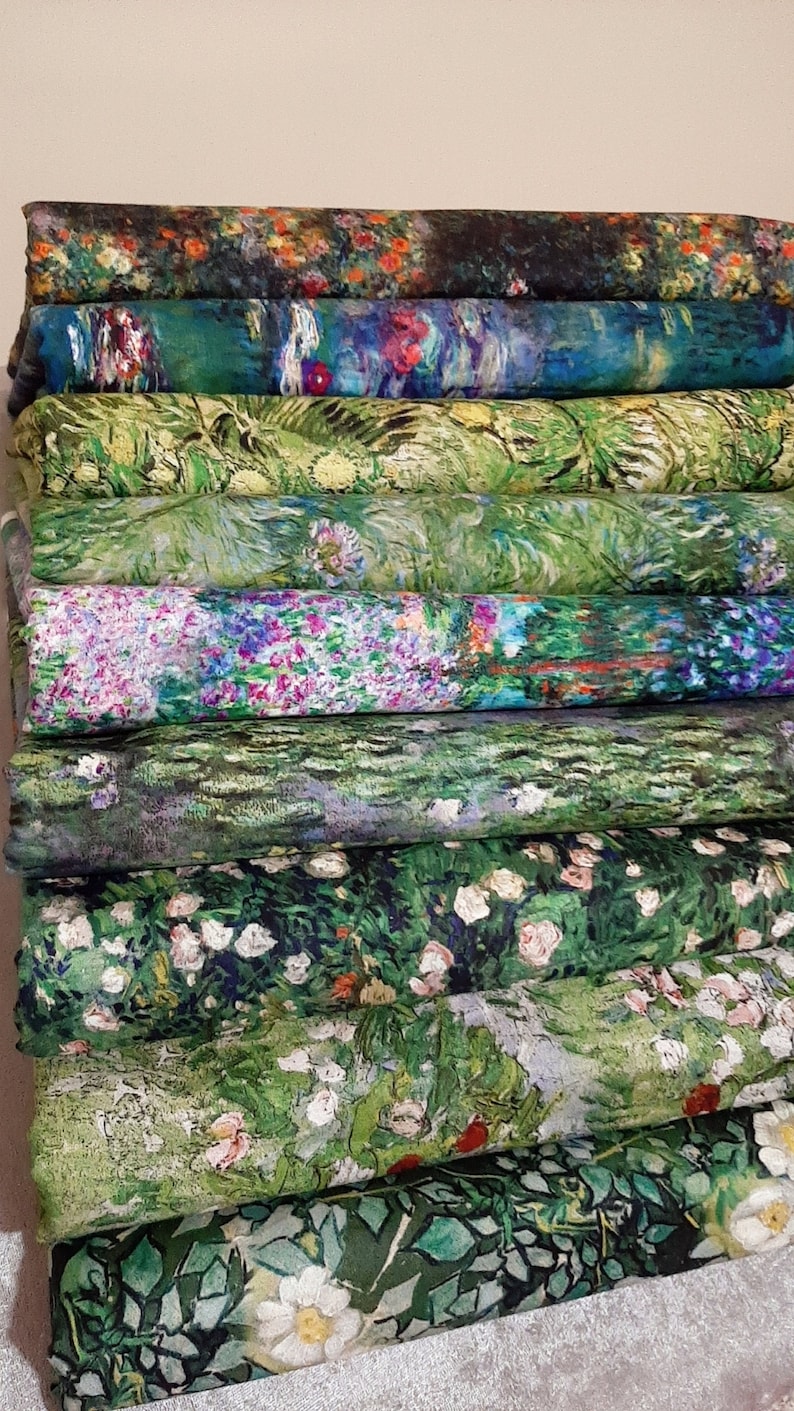 The Artist's Garden at Giverny 100 Cotton Fabric Oil Painting