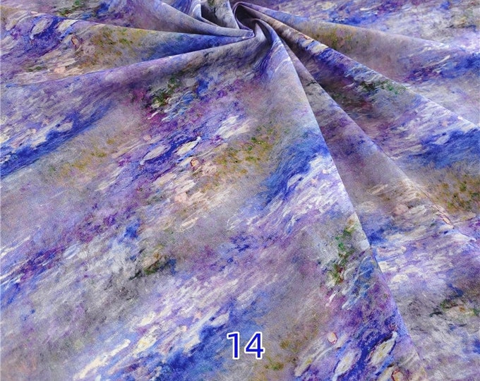 Monet Waterlilies Cotton Fabric: Calico Quilting Fabric by the Yard