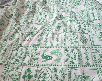 Tencel Cotton Block Print Fabric: Folk Art Patchwork Pattern, Soft Drapey for Summer Dresses