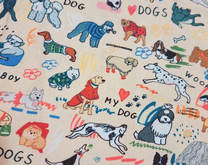 Cute Doggies 100% Cotton fabric Vintage Calico fabric Limited  pattern Fabric by the yard Fabric by the quarter