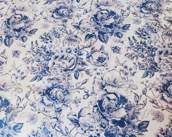 Blue Toile Fabric: 100% Cotton Floral Print
