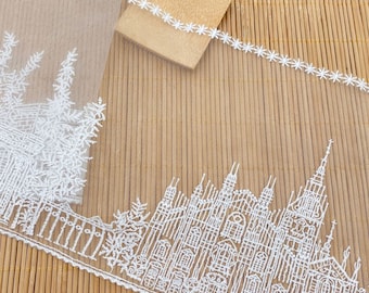 White Castle Embroidery Lace Trim: Polyester Mesh, 17.3cm Wide
