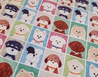 Puppies Cotton Fabric Colourful Plaid Dog Patterned Kids Sewing Quilting Material