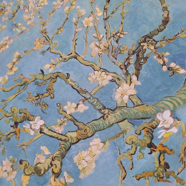 Tissu Van Gogh en fleurs d'amandiers 100 % coton, style peinture à l'huile, tissu pour bricolage, par mètre, tissu au quart, tissu au mètre