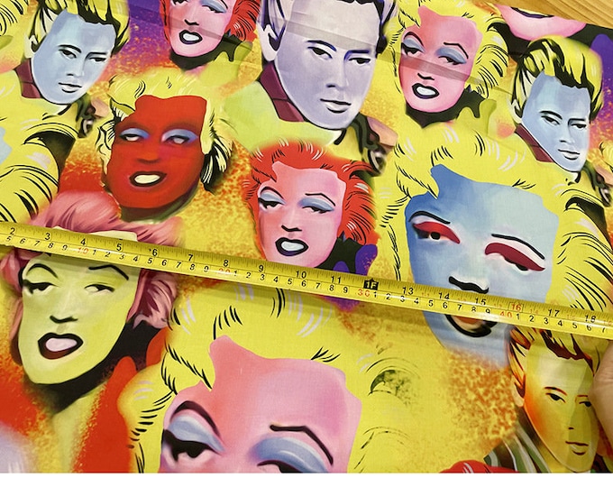 Pop Art Marilyn Monroe Fabric: Yellow Cotton Quilting Cloth