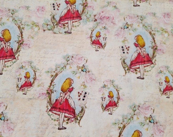 Alice in Wonderland Cotton Fabric: Vintage Stamps Pattern
