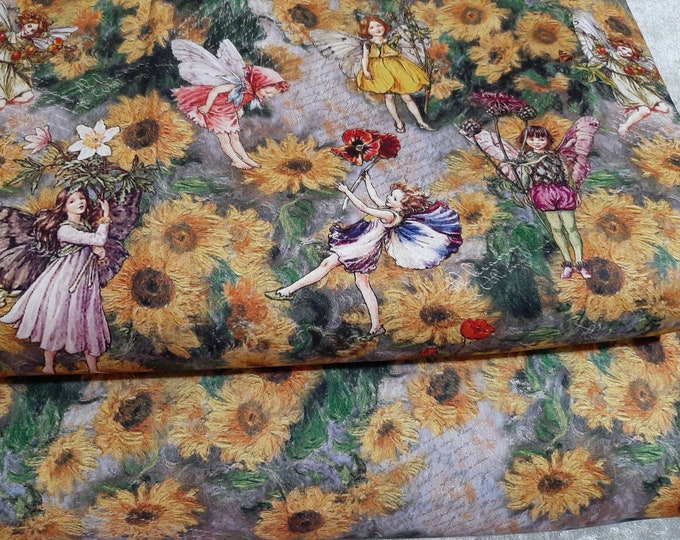 Flower Fairy Cotton Fabric: Vintage Sunflower Calico, Limited Pattern