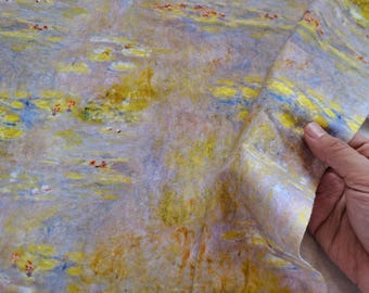 Water Lily Pond Cotton Fabric: Yellow Vintage Calico Cloth