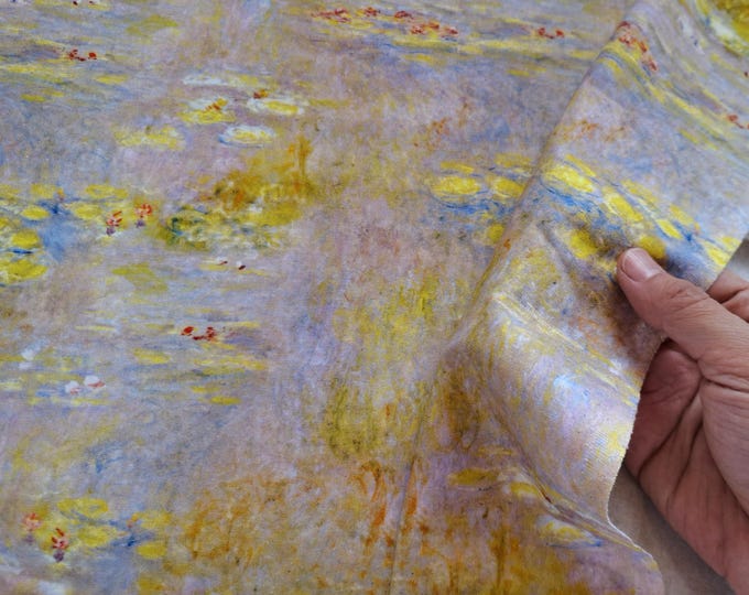Water Lily Pond Cotton Fabric: Yellow Vintage Calico Cloth