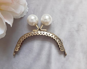 8.5 cm 3.3''big pearl metal kiss lock purse frame include a FREE PATTERN clutch frame coin purse frame