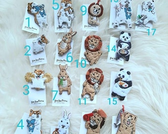 Adorable animal embroidery brooch, lion, panda, rabbit, puppy