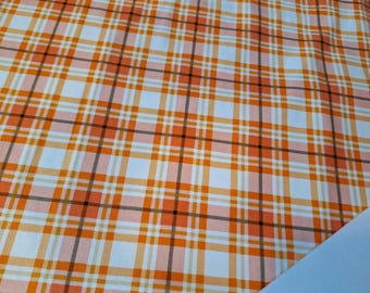 Vintage Orange Plaid Cotton Fabric: Thanksgiving Halloween Grid Pattern