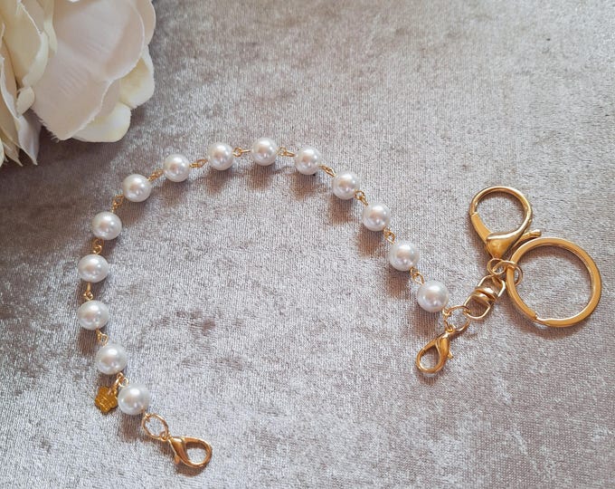 Pearl Beaded Bag Chain: Handmade Imitation Pearl Beaded Strap and Metal Chain with Lobster Clasp