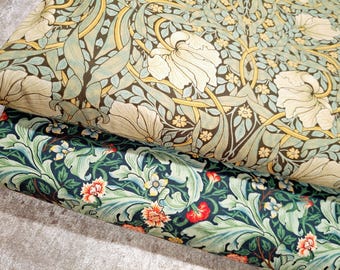 William Morris Cotton Canvas Fabric: Retro Floral Print, Sewing Quilting Cloth