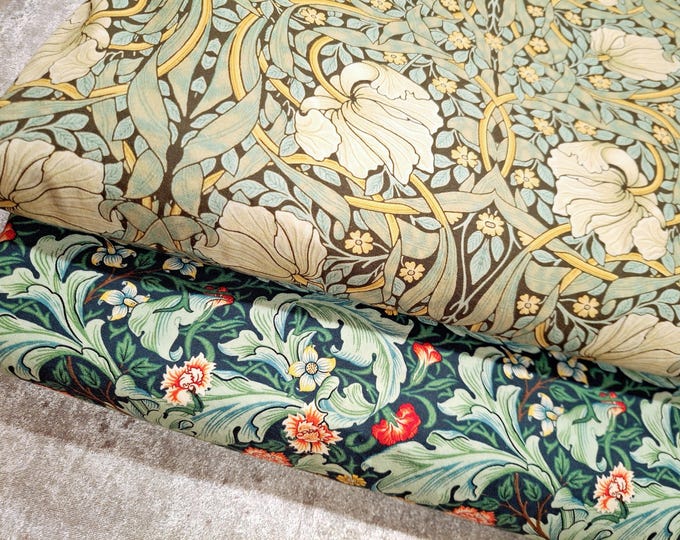 William Morris Cotton Canvas Fabric: Retro Floral Print, Sewing Quilting Cloth