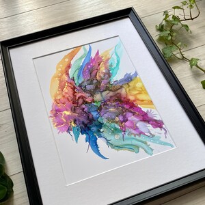 Arte colorata con inchiostro alcolico A4, pittura a inchiostro originale, pittura con elementi d'oro, Yupo dipinto a mano, regalo insolito per la casa, senza cornice