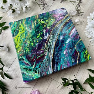 Green Blue Abstract Painting with Gold Details | Deep Edge | Home Decor