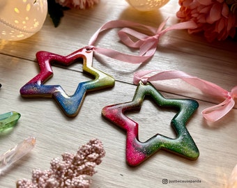 Set of 2 Christmas Decorations for Home / Cute Christmas Decorations / Stocking Filler / Christmas Stars / Colorful Xmas / Star Decorations