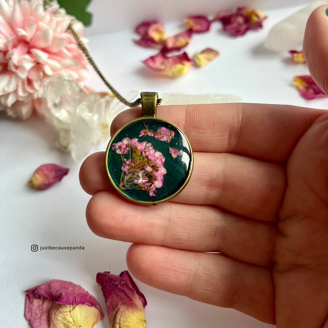 Real Flowers Necklace, Unusual Resin Pendant, Nature Inspired Pendant