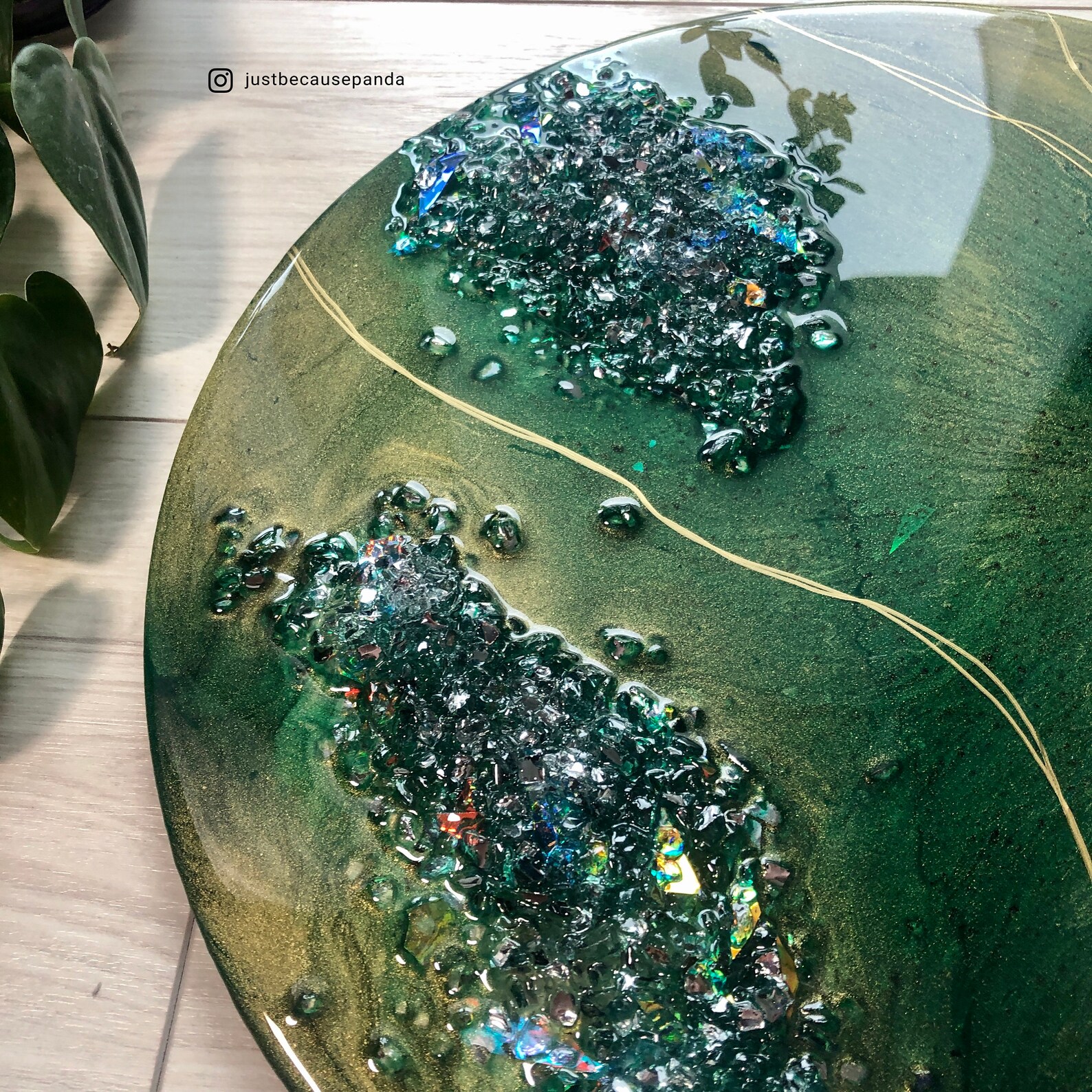 Resin Artwork With Crushed Glass Abstract Resin Art Green Etsy