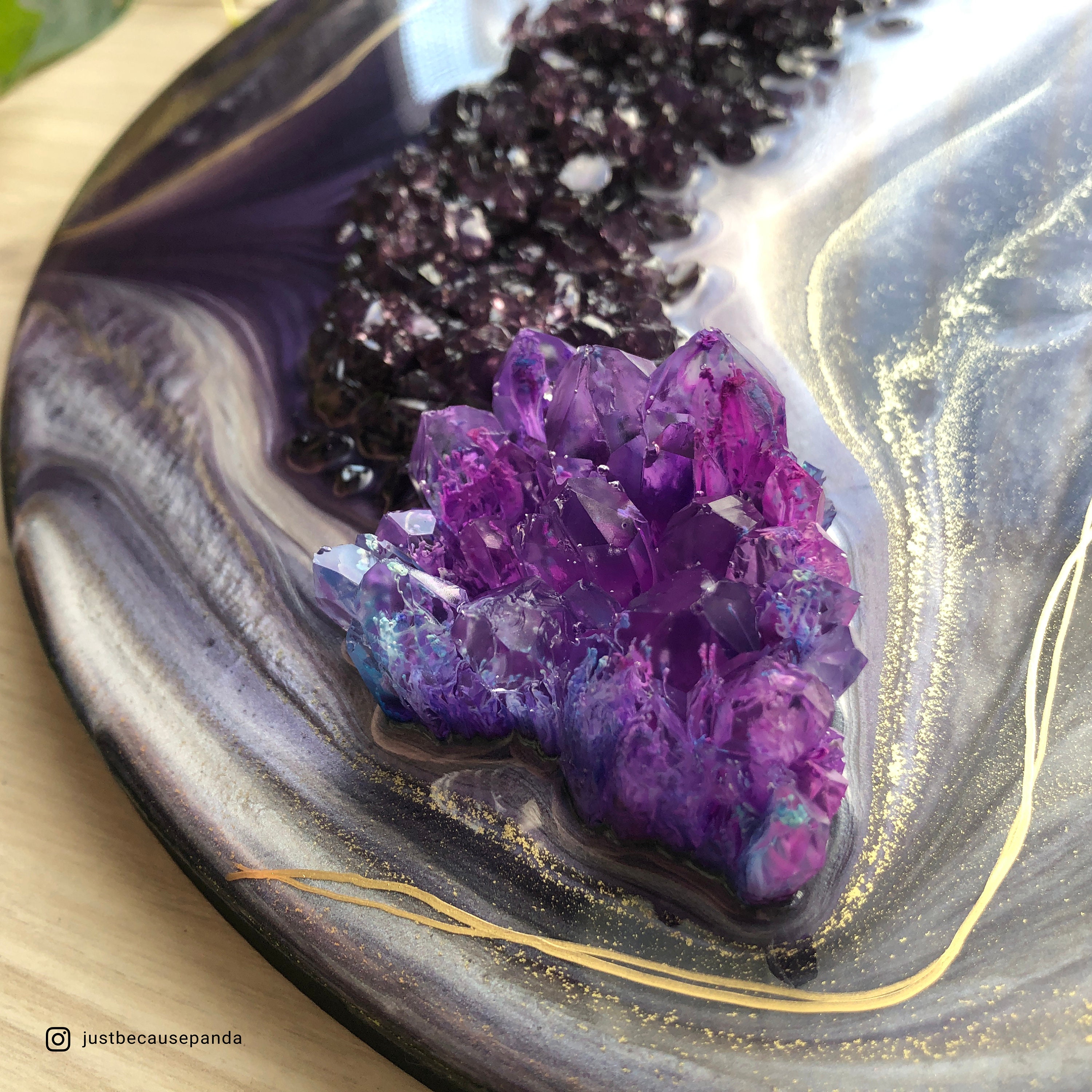 Purple Resin Artwork Abstract Resin Art Gold Linework Etsy