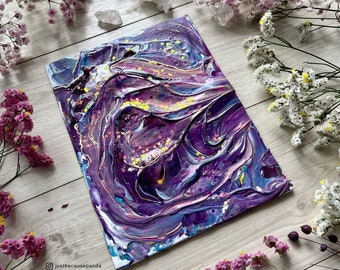 Galaxy Mini Painting, Texture Art, Purple Sparkly Art, 3D Wall Decor