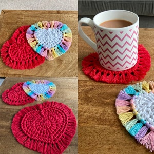 PDF Crochet Pattern - Heart Shaped Tassel Coasters in Two Sizes
