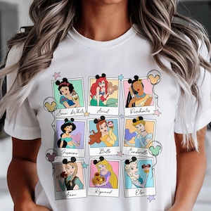 Disney Princess Belle, Tiana, Elsa, Anna, Jasmine, Ariel, Aurora, Rapunzel, Snow white, Merida, Cinderella, Mulan, Disney Minnie ears top