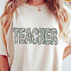 Wildflower Teacher Shirt, Daisy Teacher TShirt, Personalized Teacher T-Shirt, Gift for Teacher, Cute Teacher Tee, Groovy Teacher Shirt