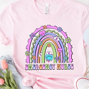 Emergency Nurse T-Shirt: Retro Rainbow ED RN Gift