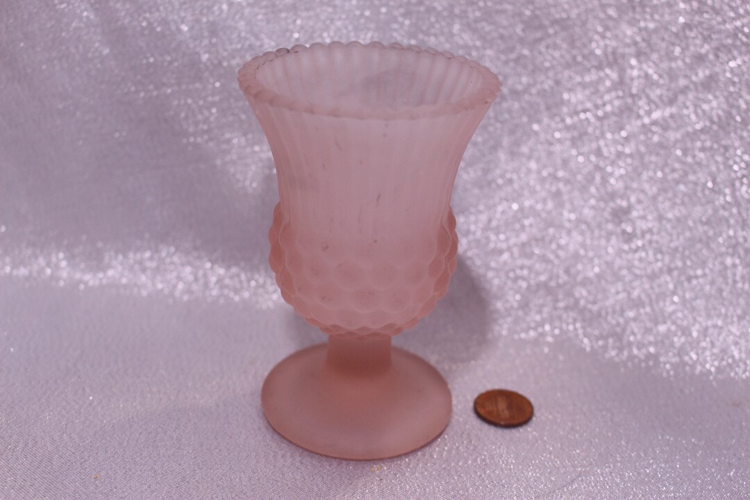 AS IS Vintage Pink Tulip Shaped Frosted Vase, Hobnail Etsy