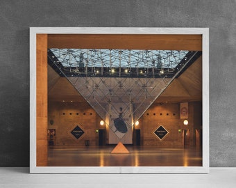 Louvre Glass Pyramid Photography Print, Modern Home Decor, Paris Cityscape, Movie Lover Gift, Da Vinci Code