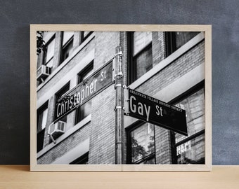 Gay Street Photography Print, Black and White, LGBTQ Art, Bedroom Wall Art, New York Street Sign