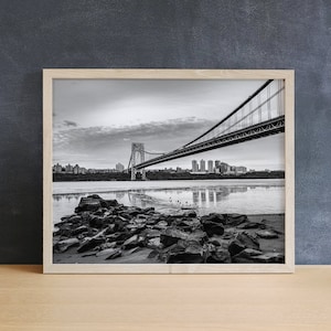 Fotografía del puente George Washington, en blanco y negro, horizonte de Nueva York, decoración para la pared de la oficina