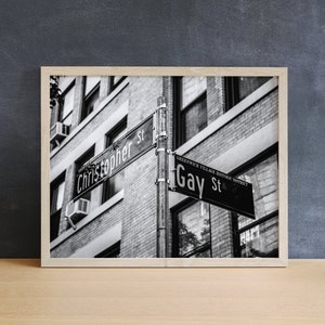 Gay Street Photography Print, Black and White, LGBTQ Art, Bedroom Wall Art, New York Street Sign