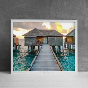 Tropical Sunset Photography Print, Modern Beach Decor, Maldives, Wanderlust Gift, Ocean Wall Art