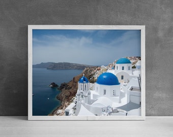 Blue Domes of Oia Print | Santorini Art Print, Mediterranean Home Decor, Greece Photography, Modern Wall Art, Greek Island Print