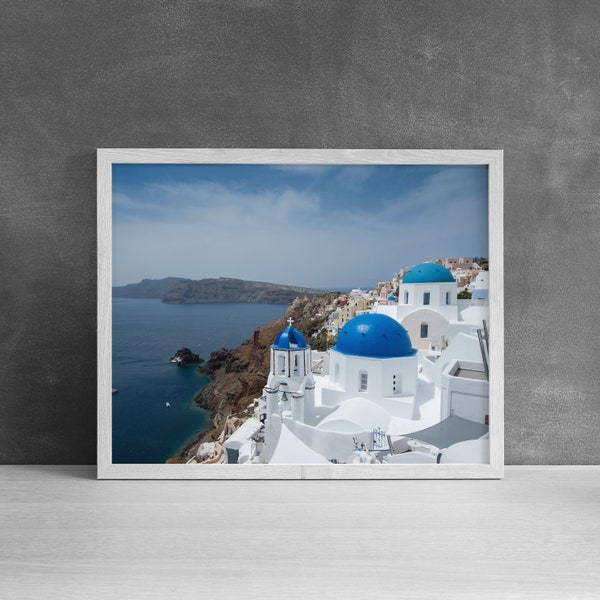 Blue Domes of Oia Print | Santorini Art Print, Mediterranean Home Decor, Greece Photography, Modern Wall Art, Greek Island Print