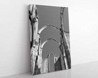 Church Architecture Canvas Print, Black and White, Lisbon Photo, New Home Gift, Cathedral Art