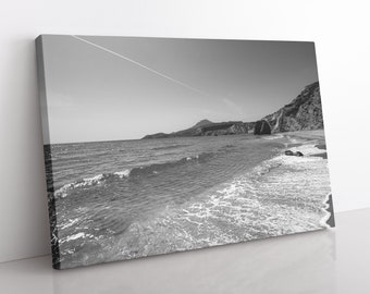 Greek Monochrome Beach Canvas | Milos Art Print, Black and White, Ready to Hang, Greece Photography, Modern Wall Decor