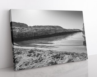 Monochrome Beach Canvas | Milos, Black and White, Greece Photography, Minimalist Ocean Art, Aegean Sea