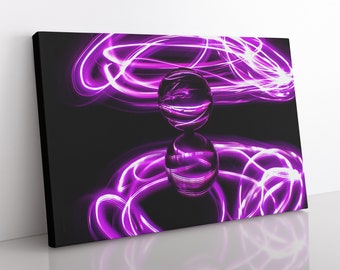 Purple Abstract Art, Ready to Hang Canvas, Futurist Art, Colorful Wall Art, Light Trails