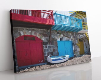 Klima Canvas | Coastal Decor, Greece Photography, Rustic Ocean Art, Milos Greece, Boathouse Art