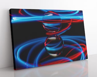 Blue & Red Abstract Canvas Print, Colorful Wall Art, Futuristic Art, Gifts for Him, Neon Wall Art