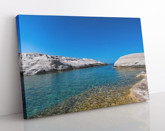 Greek Island Beach Canvas | Aegean Sea, Blue and White, Milos, Ready to Hang Canvas, Greece Photography