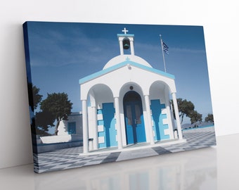 Greek Blue Church Canvas | Milos, Cathedral Art, Greece Photography, Church Architecture, Greek Islands