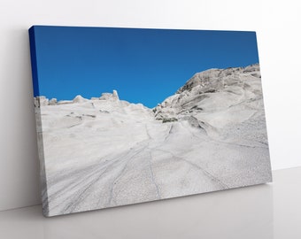 Moon Beach Canvas | Sarakiniko, Blue and White, Greece Photography, Abstract Wall Art, White Cliffs