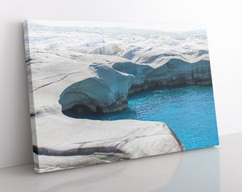 Sarakiniko Beach Canvas | Milos, Greece Art, Mediterranean Decor, Greece Photography, White Cliffs