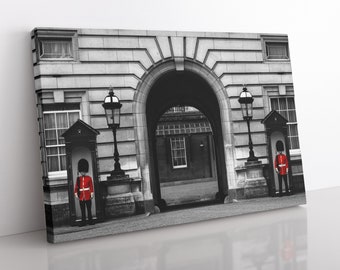 Royal Guard BW Canvas Print, Home Office Art, London Photography, Black and White, Buckingham Palace